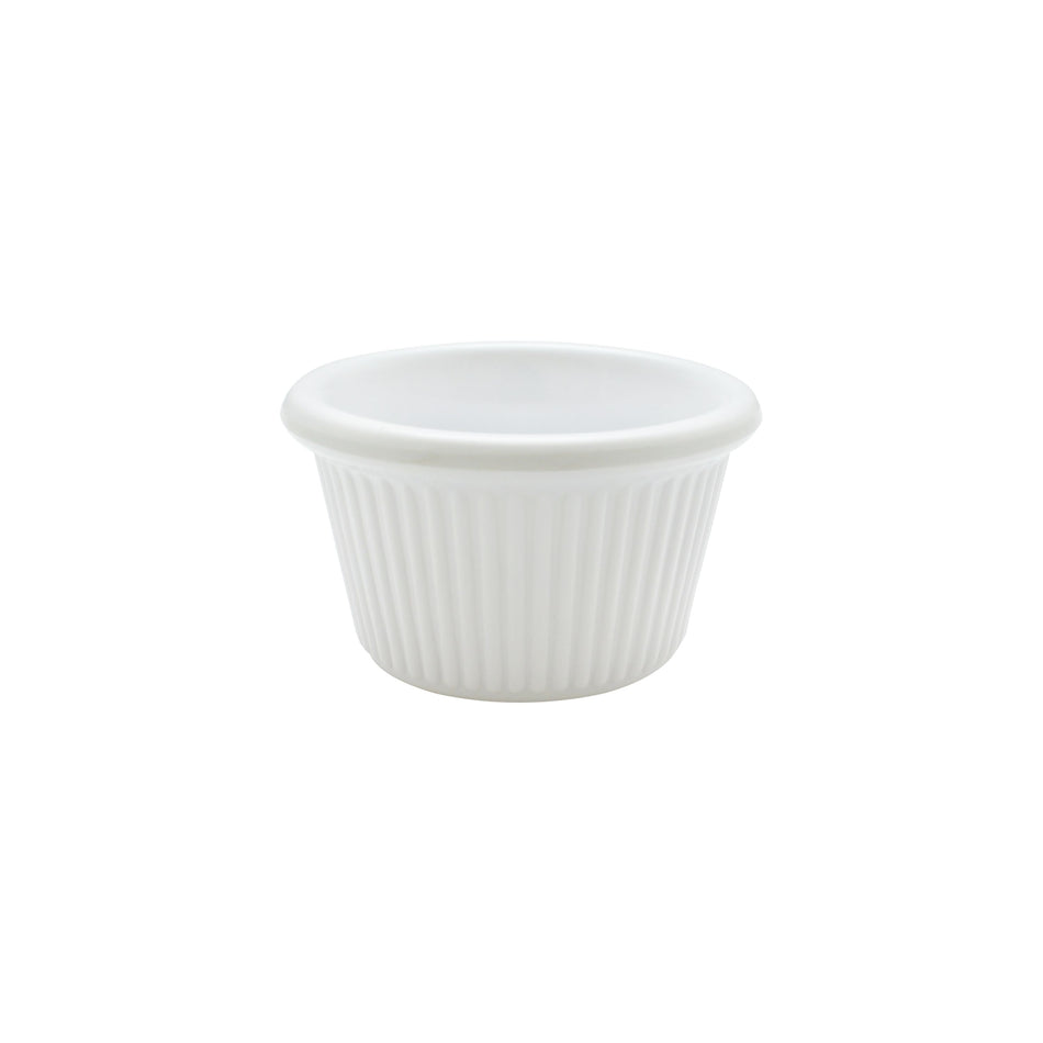 12 Pack 1-1/2 oz, 2-1/2" Diameter x 1-1/2" Height, Fluted Ramekin, White Color- Retail Pack, Melamine, BPA Free, Dishwasher Safe, Break-Resistant, Shatter-Resistant, No Microwave, No Oven, NSF