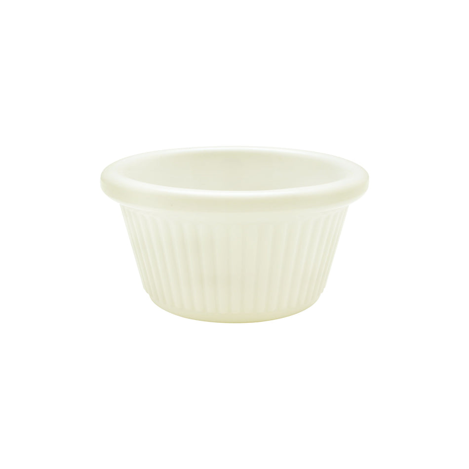 12 Pack 2 oz, 2-7/8" Diameter x 1-1/2" Height, Fluted Ramekin, Bone Color- Retail Pack, Melamine, BPA Free, Dishwasher Safe, Break-Resistant, Shatter-Resistant, No Microwave, No Oven, NSF