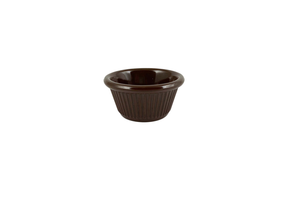 12 Pack 2 oz, 2-7/8" Diameter x 1-1/2" Height, Fluted Ramekin, Chocolate Color, Melamine, BPA Free, Dishwasher Safe, Break-Resistant, Shatter-Resistant, No Microwave, No Oven, NSF