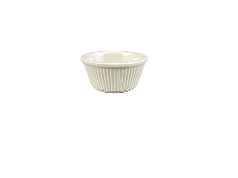 12 Pack 3 oz, 3-1/8" Diameter x 1-5/8" Height, Fluted Ramekin, Bone Color, Melamine, BPA Free, Dishwasher Safe, Break-Resistant, Shatter-Resistant, No Microwave, No Oven, NSF