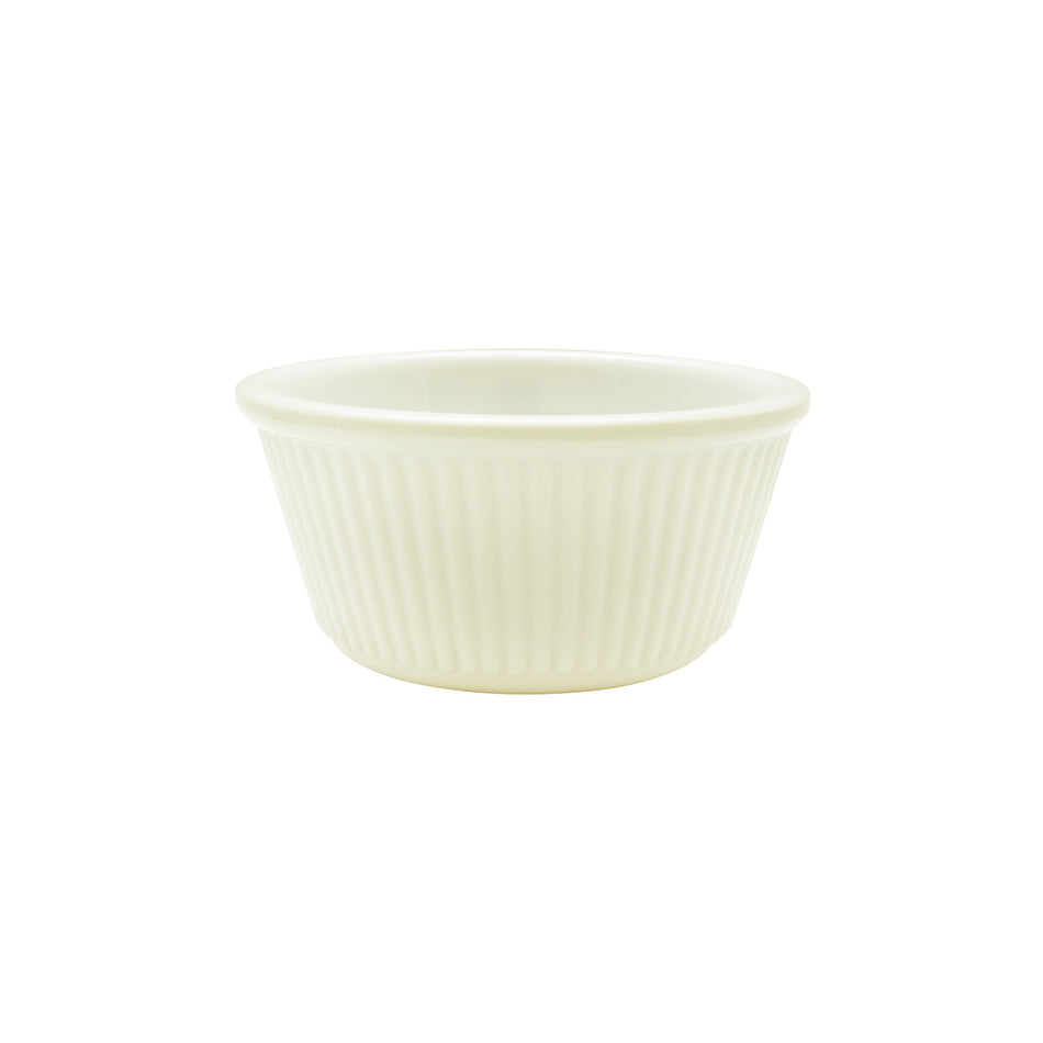 12 Pack 3 oz, 3-1/8" Diameter x 1-5/8" Height, Fluted Ramekin, Bone Color- Retail Pack, Melamine, BPA Free, Dishwasher Safe, Break-Resistant, Shatter-Resistant, No Microwave, No Oven, NSF