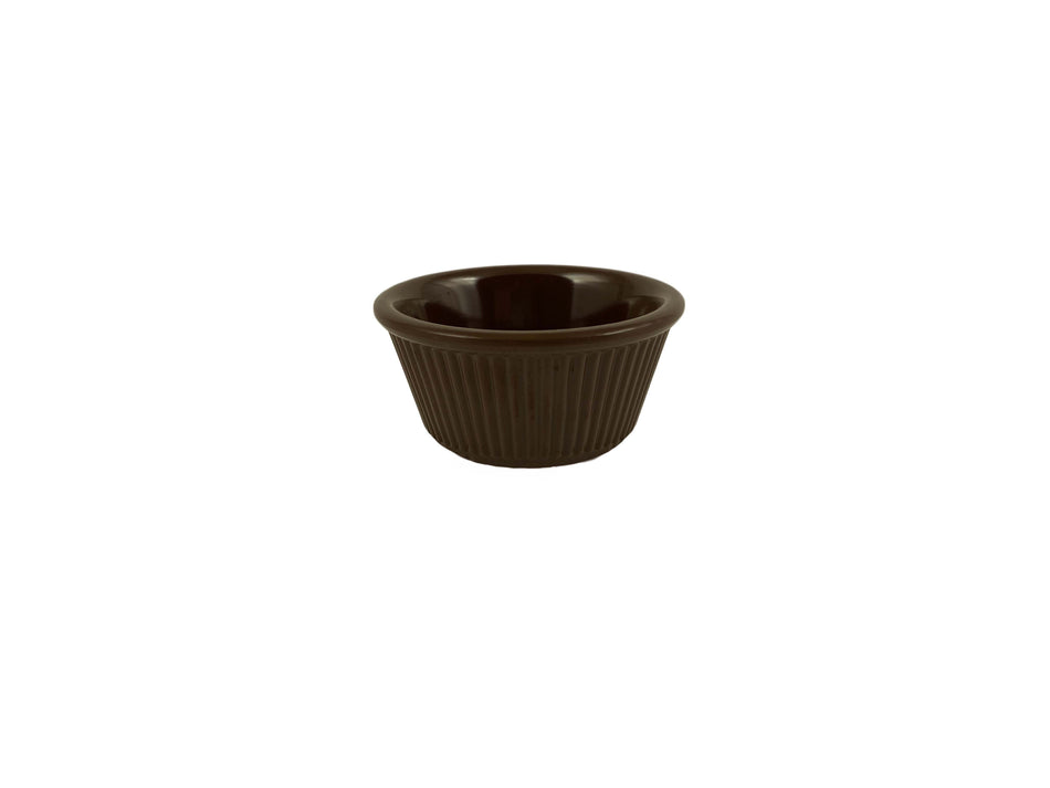 12 Pack 3 oz, 3-1/8" Diameter x 1-5/8" Height, Fluted Ramekin, Chocolate Color, Melamine, BPA Free, Dishwasher Safe, Break-Resistant, Shatter-Resistant, No Microwave, No Oven, NSF