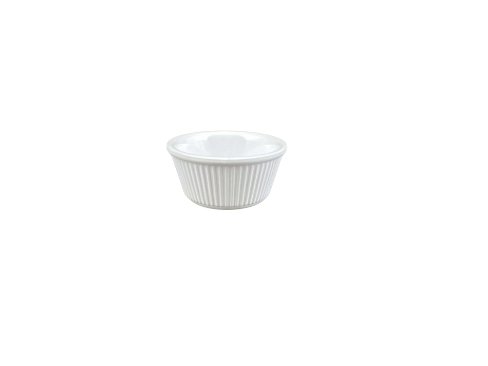 12 Pack 3 oz, 3-1/8" Diameter x 1-5/8" Height, Fluted Ramekin, White Color, Melamine, BPA Free, Dishwasher Safe, Break-Resistant, Shatter-Resistant, No Microwave, No Oven, NSF