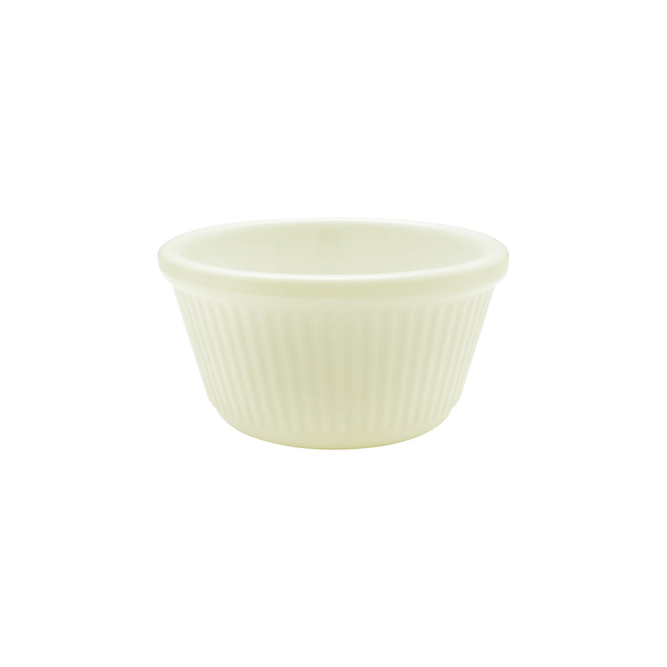 12 Pack 4 oz, 3-3/8" Diameter x 1-3/4" Height, Fluted Ramekin, Bone Color- Retail Pack, Melamine, BPA Free, Dishwasher Safe, Break-Resistant, Shatter-Resistant, No Microwave, No Oven, NSF