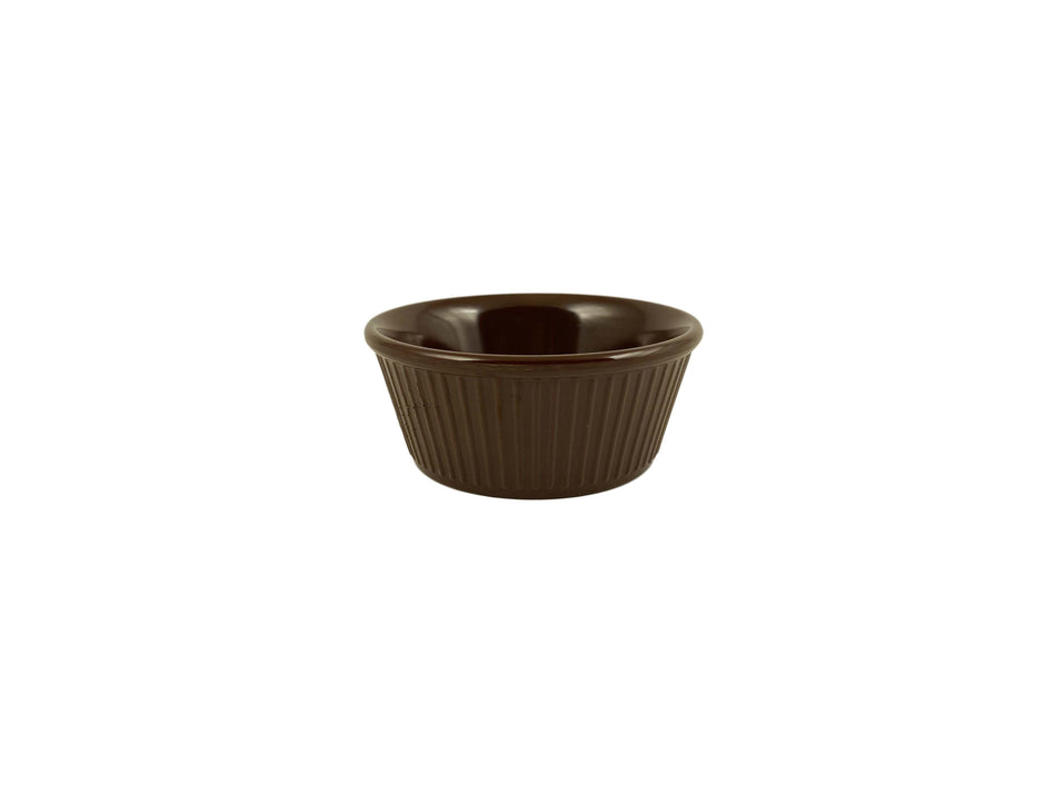 12 Pack 3-1/2 oz, 3-3/8" Diameter x 1-1/2" Height, Fluted Ramekin, Chocolate Color, Melamine, BPA Free, Dishwasher Safe, Break-Resistant, Shatter-Resistant, No Microwave, No Oven, NSF
