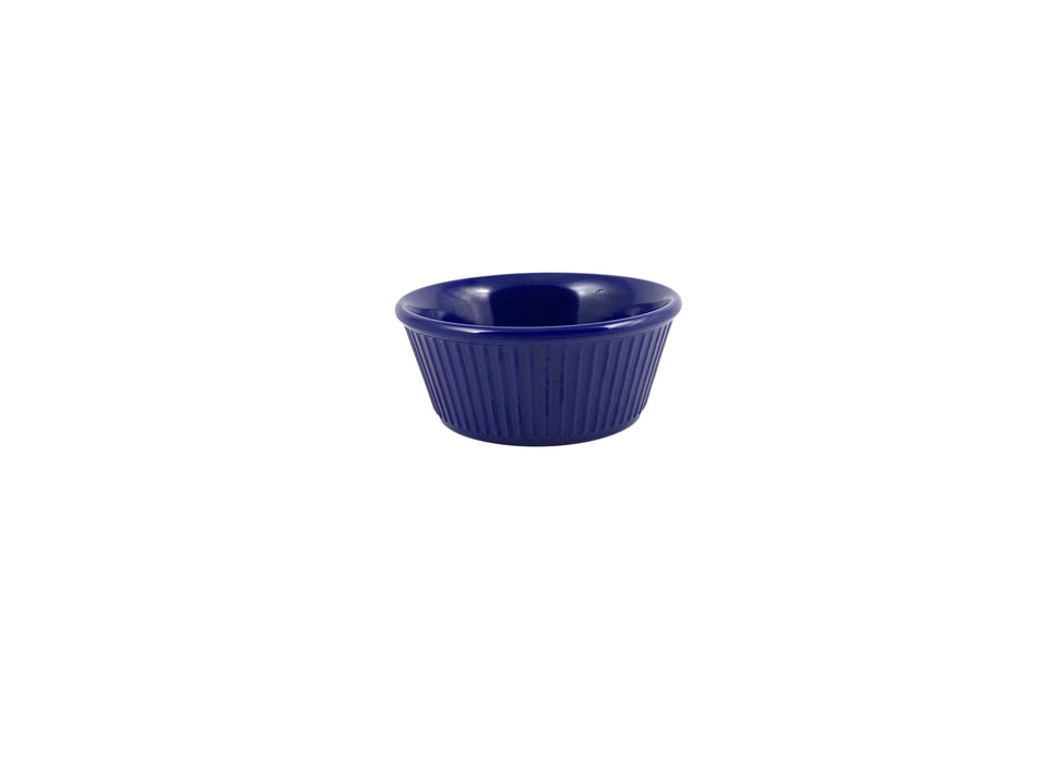 12 Pack 3-1/2 oz, 3-3/8" Diameter x 1-1/2" Height, Fluted Ramekin, Cobalt Blue Color, Melamine, BPA Free, Dishwasher Safe, Break-Resistant, Shatter-Resistant, No Microwave, No Oven, NSF