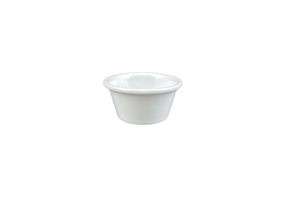 12 Pack 2-1/2 oz, 2-7/8" Diameter x 1-3/8" Height, Smooth Ramekin, White Color, Melamine, BPA Free, Dishwasher Safe, Break-Resistant, Shatter-Resistant, No Microwave, No Oven, NSF