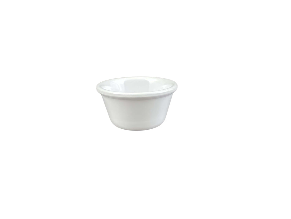 12 Pack 4 oz, 3-3/8" Diameter x 1-5/8" Height, Smooth Ramekin, White Color, Melamine, BPA Free, Dishwasher Safe, Break-Resistant, Shatter-Resistant, No Microwave, No Oven, NSF