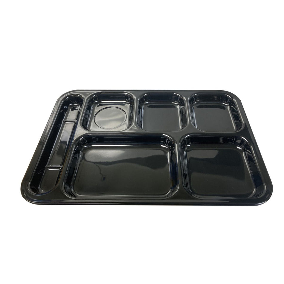 12 Pack 14-1/2" x 10" x 7/8", Left Hand 6 Compartment Tray, Black Color, Melamine, NSF