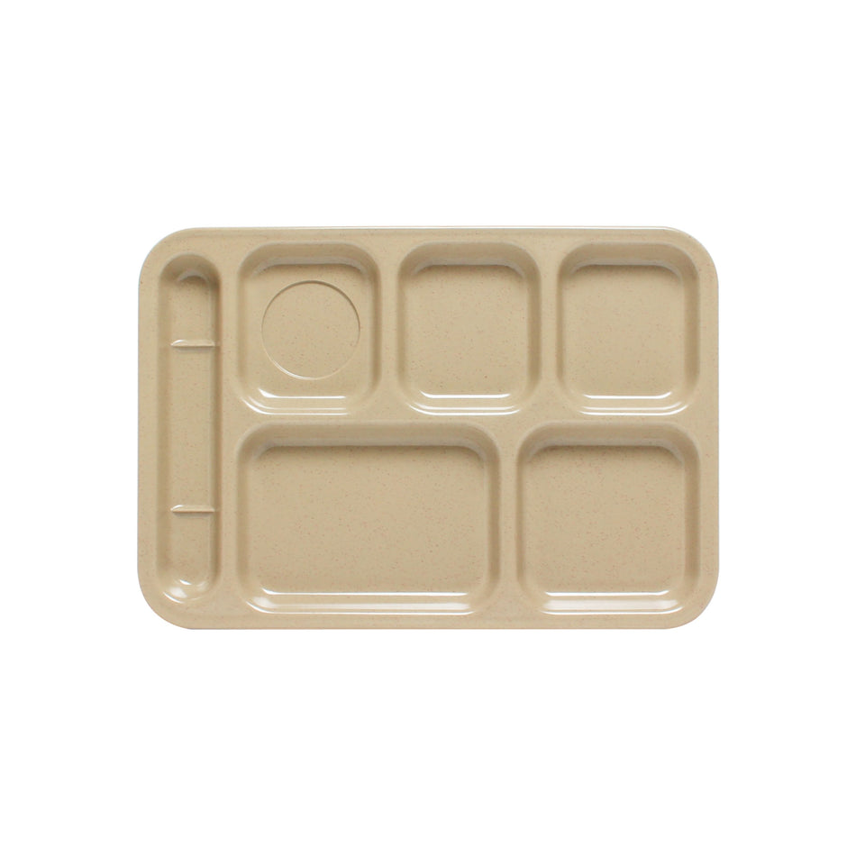 12 Pack 14-1/2" x 10" x 7/8", Left Hand 6 Compartment Tray, Sand Color, Melamine, BPA Free, Dishwasher Safe, Break-Resistant, Shatter-Resistant, No Microwave, No Oven, NSF
