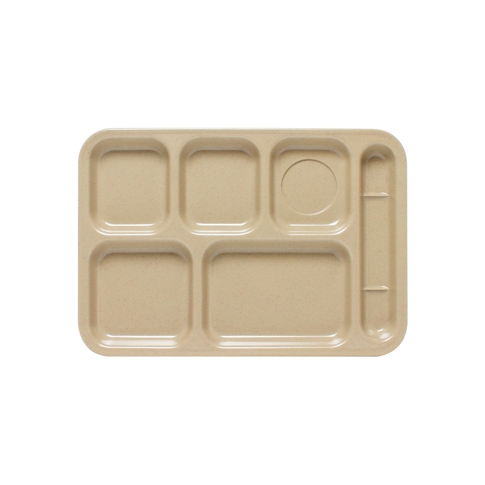 12 Pack 14-1/2" x 10" x 7/8", Right Hand 6 Compartment Tray, Sand Color, Melamine, BPA Free, Dishwasher Safe, Break-Resistant, Shatter-Resistant, No Microwave, No Oven, NSF