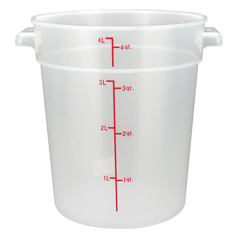 Winco PTRC-4 4 Quart Round Storage Container with Built-in Handles Polypropylene