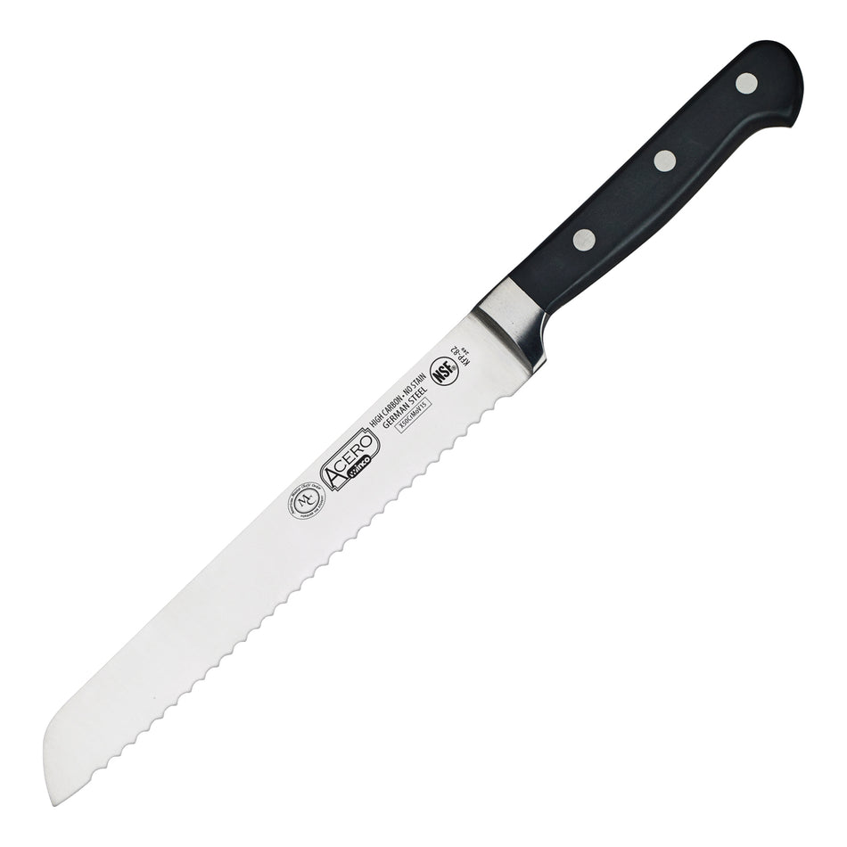 Winco KFP-82 8 Inch Blade 13-1/4 Inch Overall Length Bread Knife POM Black High Carbon