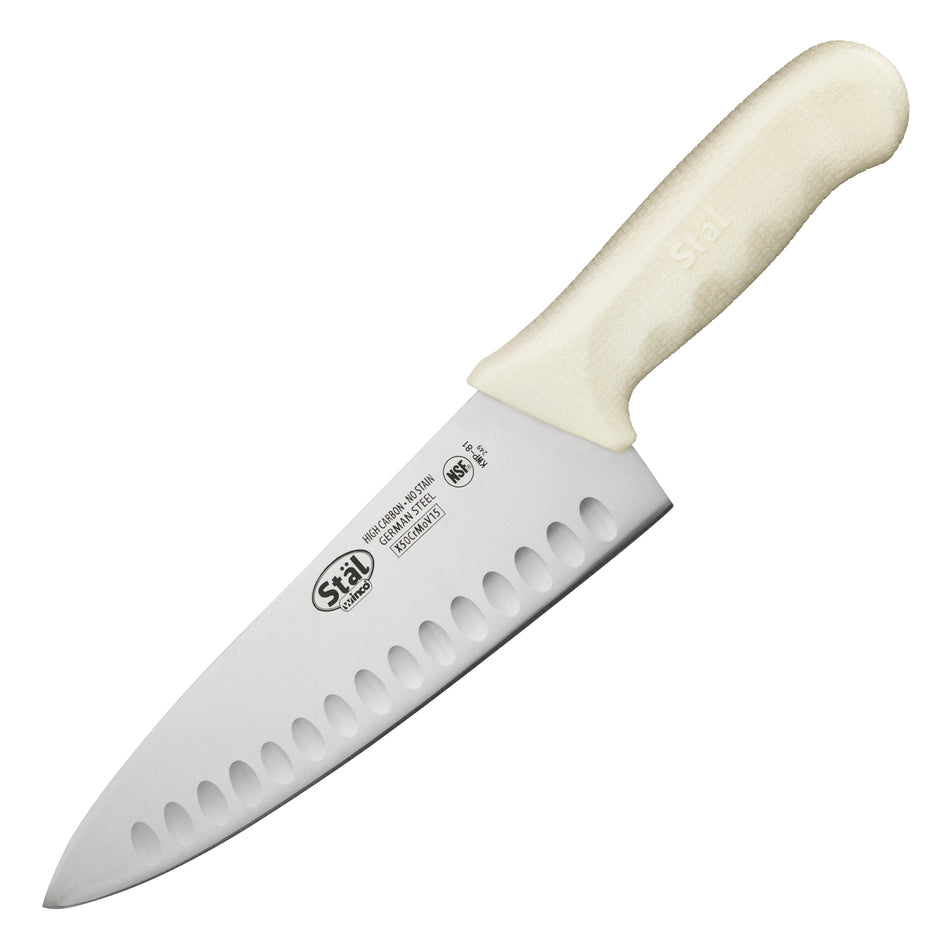 Winco KWP-81 8 Inch Blade Hollow Ground Edge Chef Knife Polypropylene White