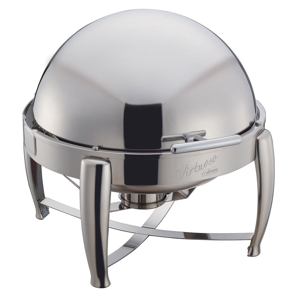 Winco 103B 6 Quarts Round Roll Top Stainless Steel Chafing Dish with Food Pan