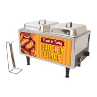 Winco 51072W 21 Inch Electric Chicken Wing Warmer with 2 Pans and Tongs