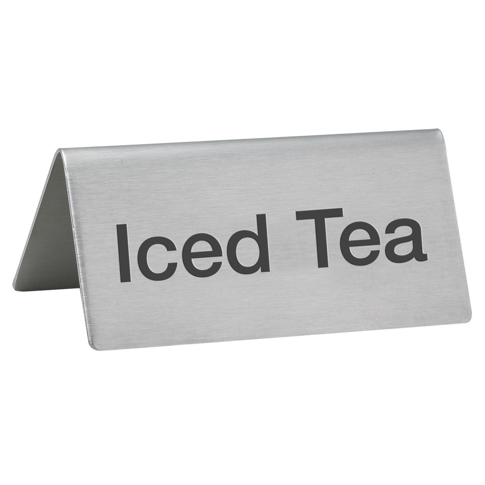 Winco SGN-105 3 Inch Beverage Sign Iced Tea Tabletop Stainless Steel with Printed Design