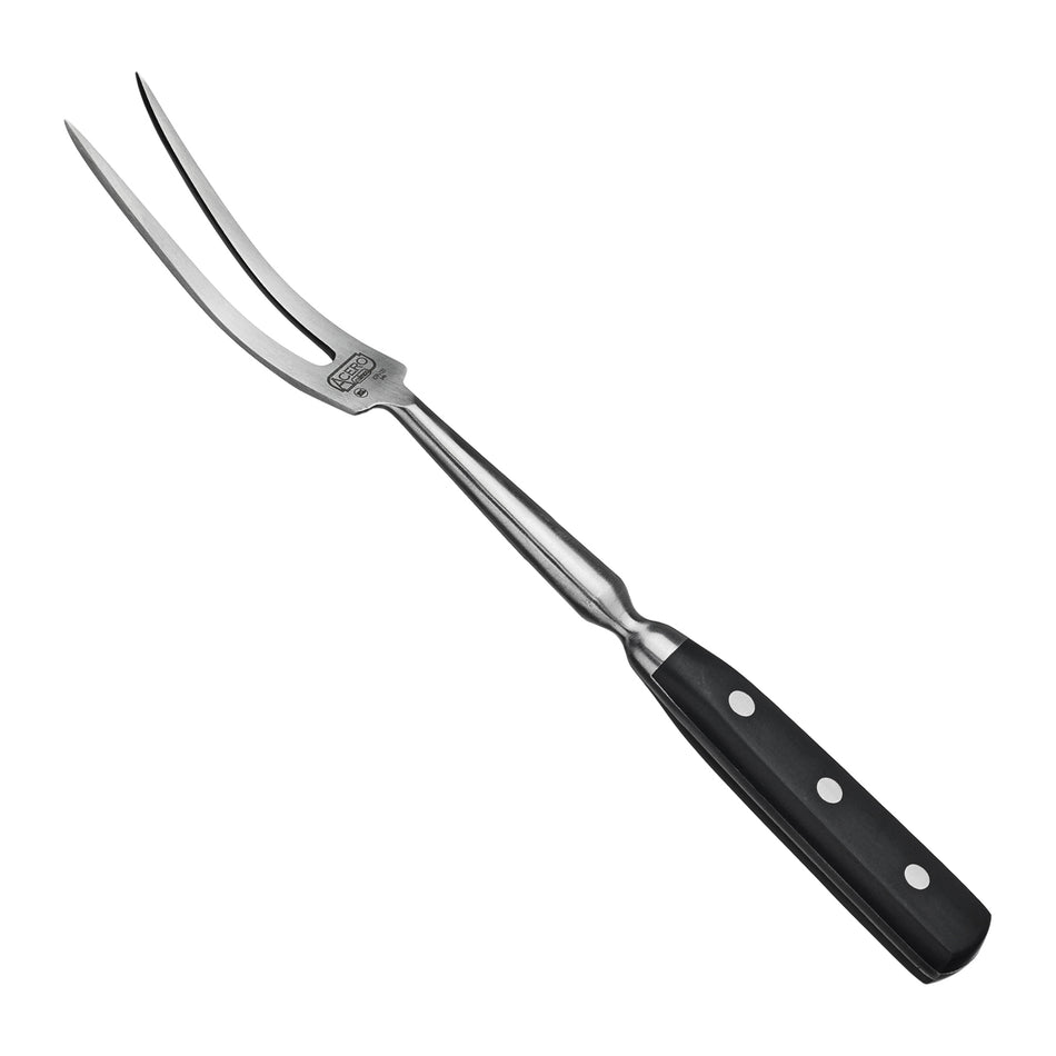 Winco KFP-121 12 Inch Acero Carving Fork POM Black Handle Forged High Carbon Stainless Steel with Curved Blade