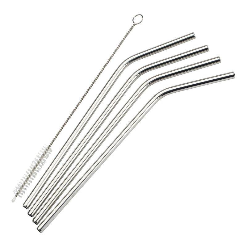 Winco SSTW-8C 1/4 Inch Curved Drinking Straw Set Dishwasher Safe Stainless Steel
