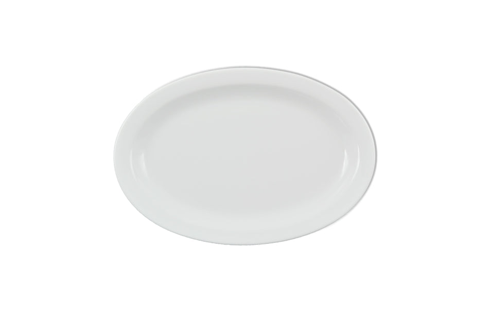 12 Pack 9-1/2" x 6-3/4" x 7/8", Narrow Rim Platter, White Color, Melamine, BPA Free, Dishwasher Safe, Break-Resistant, Shatter-Resistant, No Microwave, No Oven, NSF