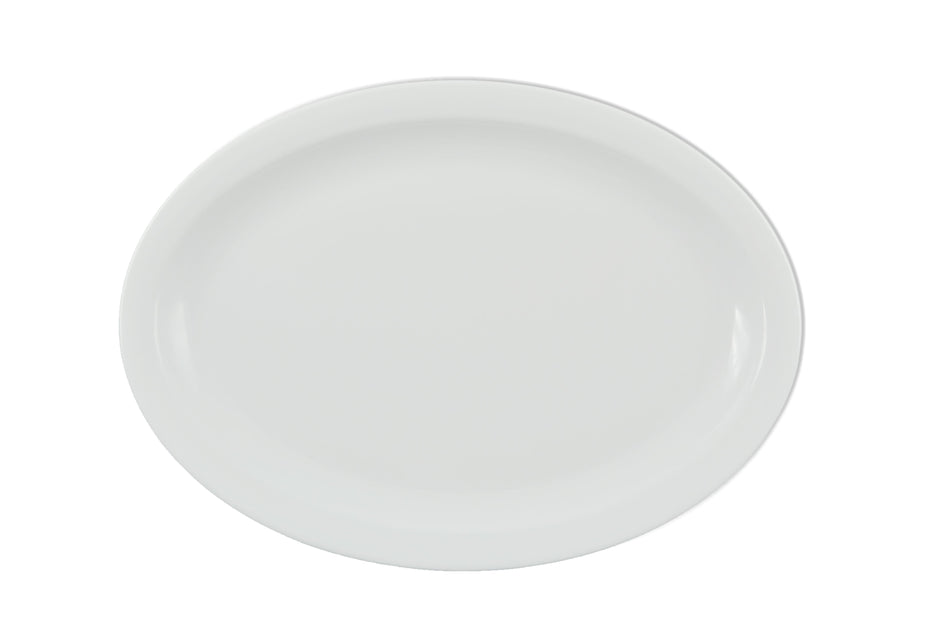12 Pack 13-1/4" x 9-5/8" x 1-1/8", Narrow Rim Platter, White Color, Melamine, BPA Free, Dishwasher Safe, Break-Resistant, Shatter-Resistant, No Microwave, No Oven, NSF