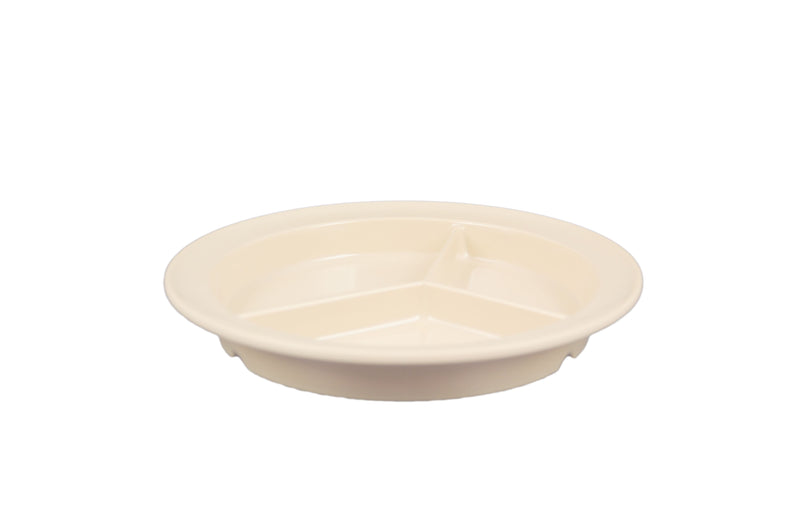 Thunder Group NS701T 8-3/4 Inch Round Plate with 3 Deep Wells Tan Melamine