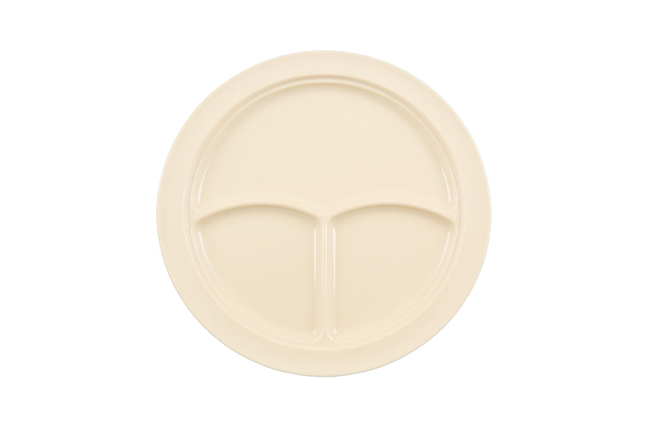 12 Pack 10-1/4" Diameter x 3/4" Height, 3 Compartment Plate, Tan Color (No Lid), Melamine, BPA Free, Dishwasher Safe, Break-Resistant, Shatter-Resistant, No Microwave, No Oven, NSF