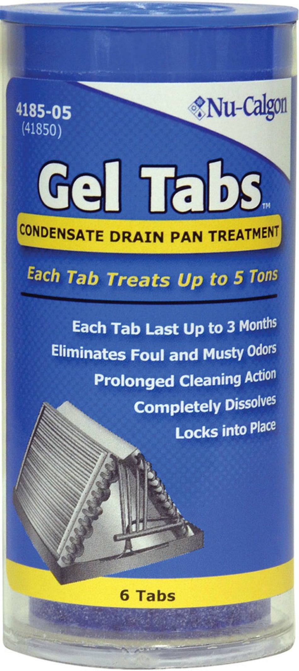 Nu-Calgon 4185-05, Gel Tabs: 5 Ton, Condensate Drain Treatment, 1 Tube of 6 Tabs