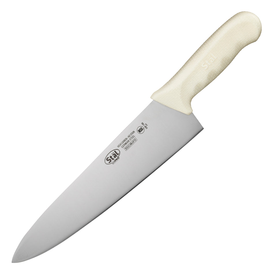 Winco KWP-100 10 Inch Blade High Carbon Chef Knife with White Polypropylene Handle