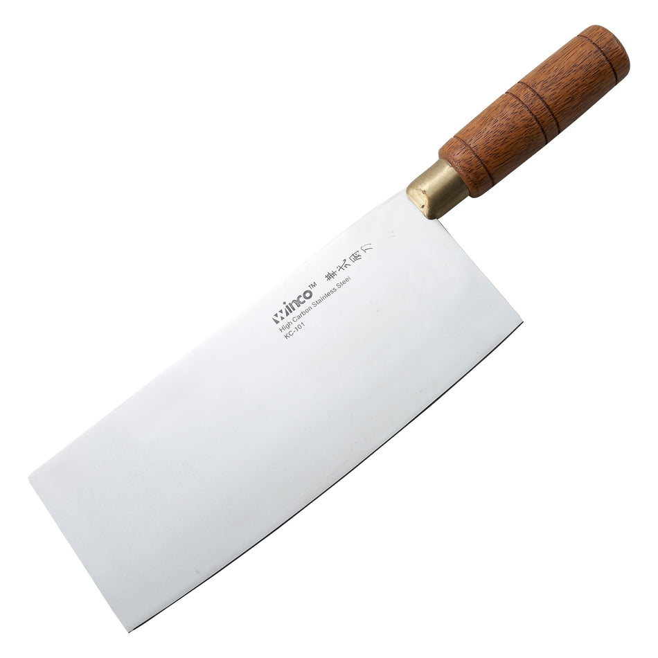 Winco KC-101 8 Inch Blade 3-1/2 Inch Wide Wooden Handle Knife Stainless Steel