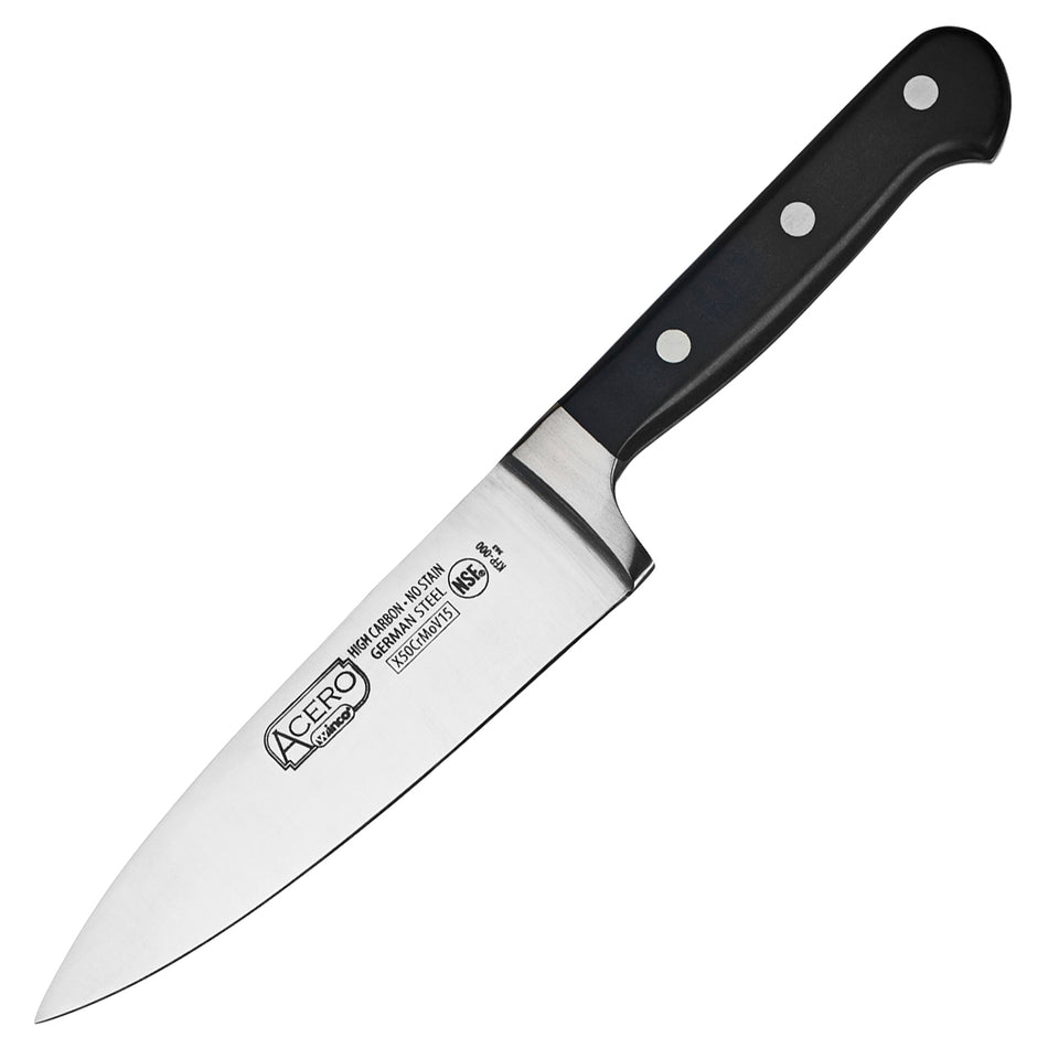 Winco KFP-60 6 Inch Blade Black POM Handle Chef Knife High Carbon Stainless Steel