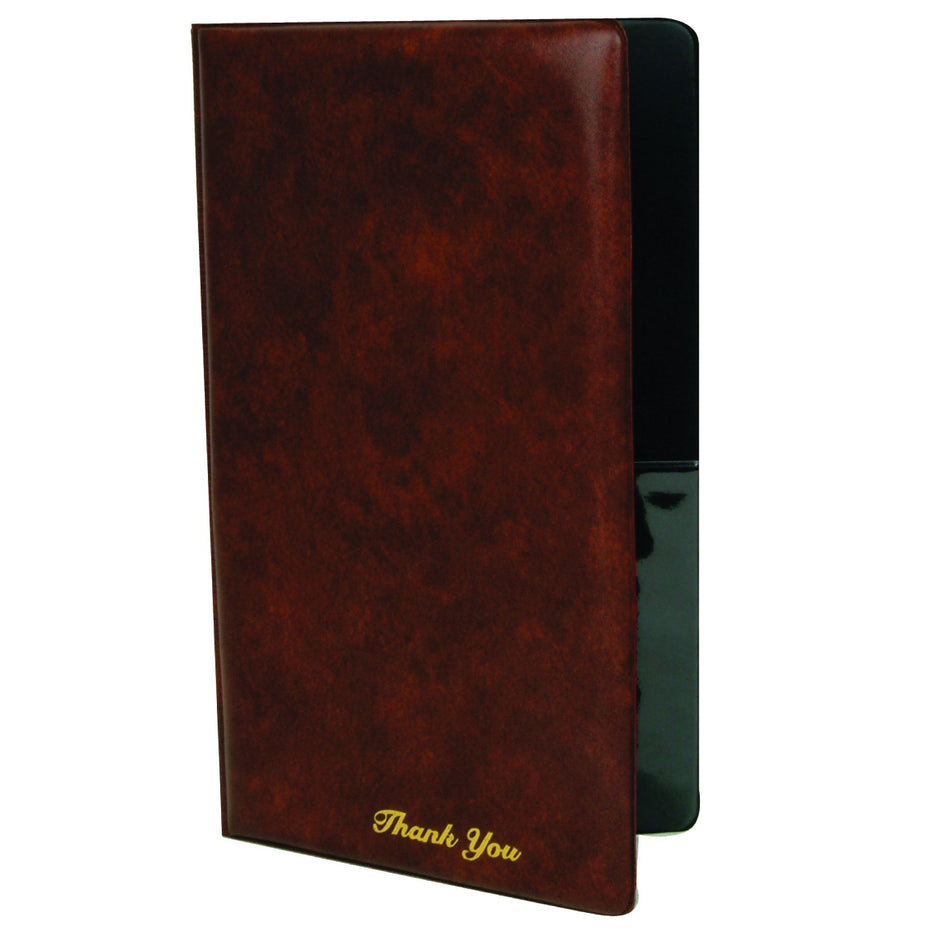 5-3/4" x 9-1/2", Check Presentation Cover, Brown Color, Faux Leather, PolyVinyl chloride