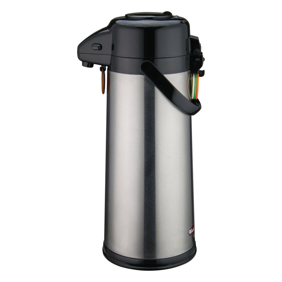 Winco AP-535 Glass Lined Airpot with Push Button Top, Stainless Steel Body - 3 Liter