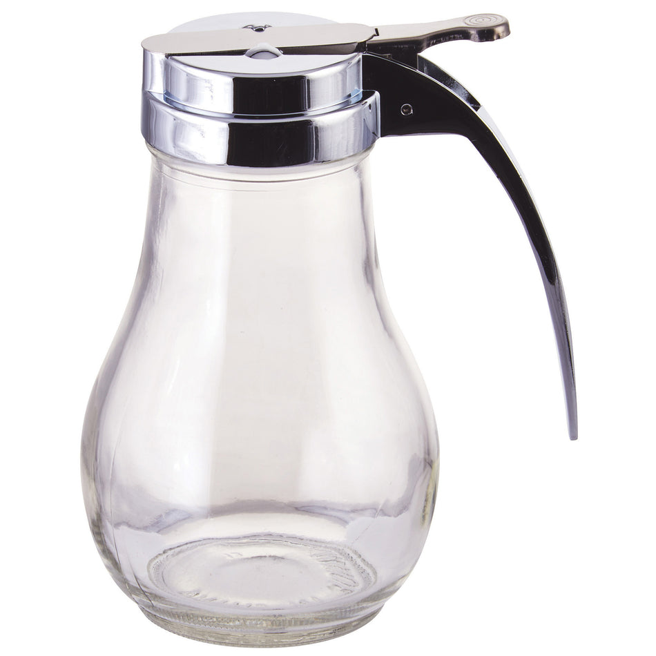 Winco G-116 14 Oz Syrup Pourer Thumb Operated Glass with Chrome Top