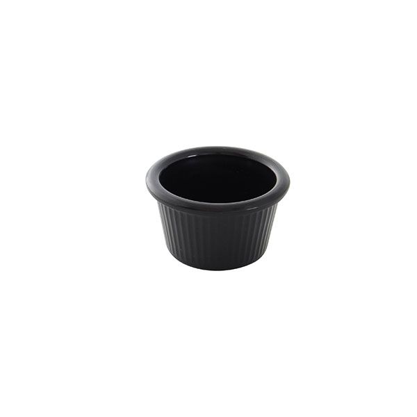 12 Pack 1-1/2 oz, 2-1/2" Diameter x 1-1/2" Height, Fluted Ramekin, Black Color, Acrylonitrile Styrene