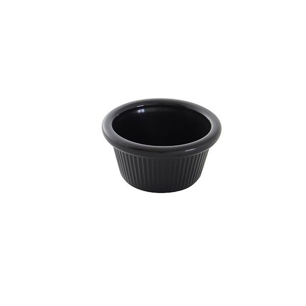 12 Pack 2 oz, 2-7/8" Diameter x 1-3/7" Height, Fluted Ramekin, Black Color, Acrylonitrile Styrene