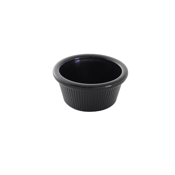 12 Pack 3 oz, 3-1/8" Diameter x 1-5/9" Height, Fluted Ramekin, Black Color, Acrylonitrile Styrene