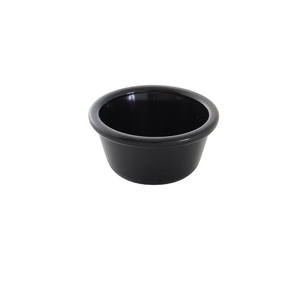 12 Pack 3 oz, 3-1/8" Diameter x 1-1/2" Height, Smooth Ramekin, Black Color, Acrylonitrile Styrene