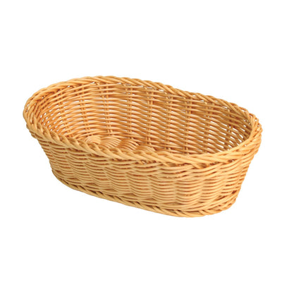 Thunder Group PLBB1107 7 Inch Oval Woven Basket Break-resistant Stackable Plastic Tan