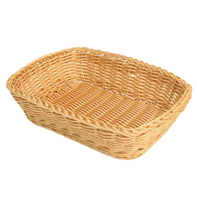 Thunder Group PLBB1209 12 Inch Woven Rectangular Basket Break-Resistant Plastic Tan