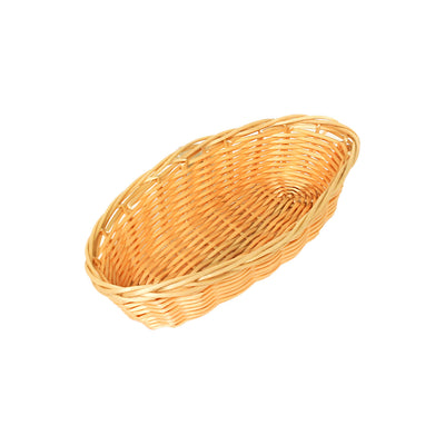 Thunder Group PLBB850 8-1/4 Inch Woven Oblong Plastic Basket Break-resistant Stackable Natural Tan