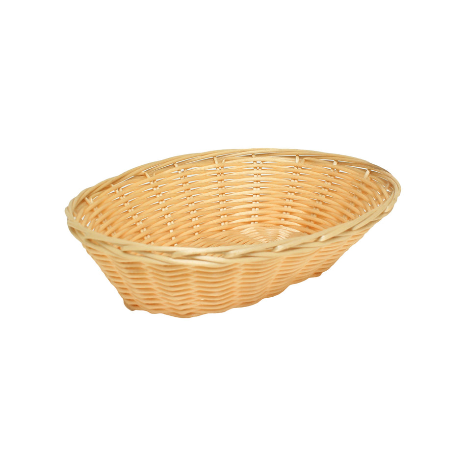 9-1/4" x 7" x 2-1/4", Oval Woven Bread Basket, Natural Color, Polypropylene Plus Polyethylene and wire, No Dishwasher, No Microwave