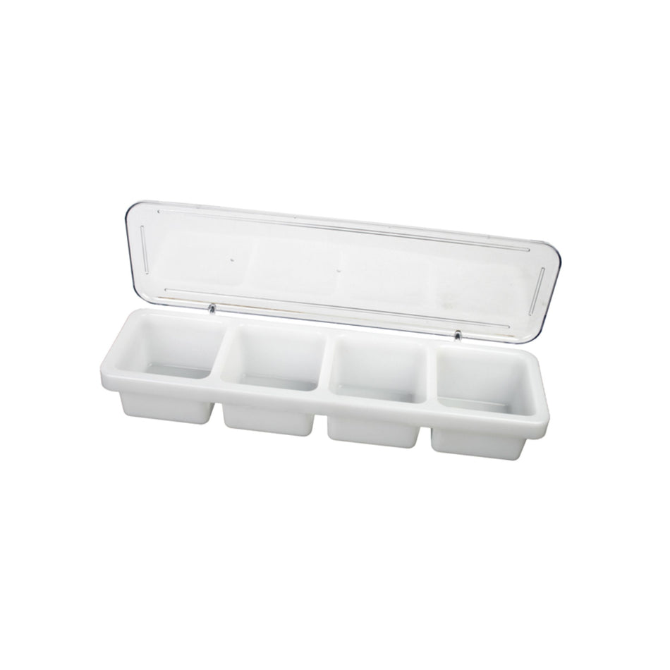 18" x 5" x 3", 4 Compartment Bar Caddie with Clear Cover, Polyethylene Body with Acrylonitrile Cover