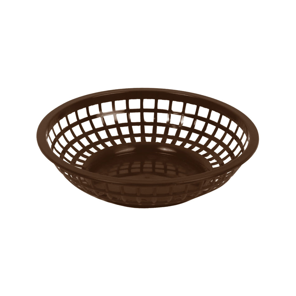 12 Pack 8" Diameter x 2" Height, Round Fast Food Basket, Brown Color, Polypropylene, Dishwasher Safe, No Microwave