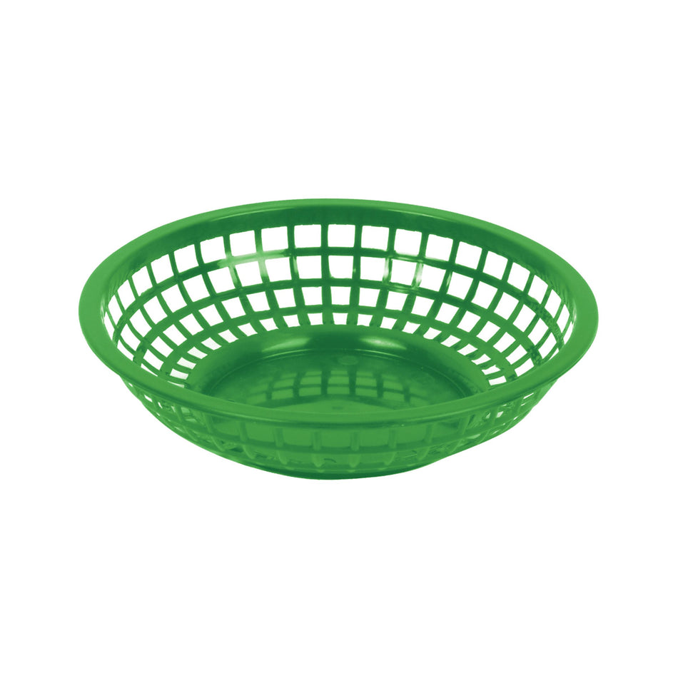 12 Pack 8" Diameter x 2" Height, Round Fast Food Basket, Green Color, Polypropylene, Dishwasher Safe, No Microwave