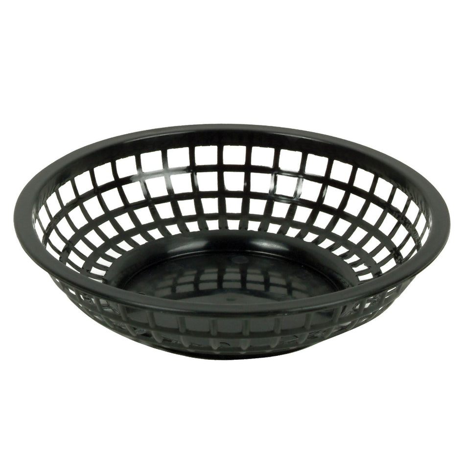 12 Pack 8" Diameter x 2" Height, Round Fast Food Basket, Black Color, Polypropylene, Dishwasher Safe, No Microwave