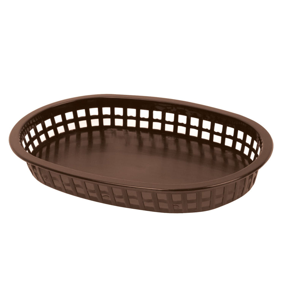 12 Pack 10-3/4" x 7" x 1-1/2", Oblong Fast Food Basket, Brown Color, Polypropylene, Dishwasher Safe, No Microwave