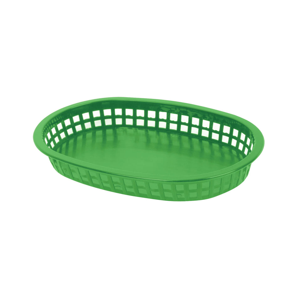 12 Pack 10-3/4" x 7" x 1-1/2", Oblong Fast Food Basket, Green Color, Polypropylene, Dishwasher Safe, No Microwave