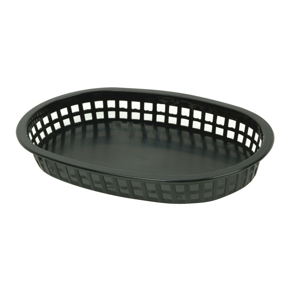 12 Pack 10-3/4" x 7" x 1-1/2", Oblong Fast Food Basket, Black Color, Polypropylene, Dishwasher Safe, No Microwave
