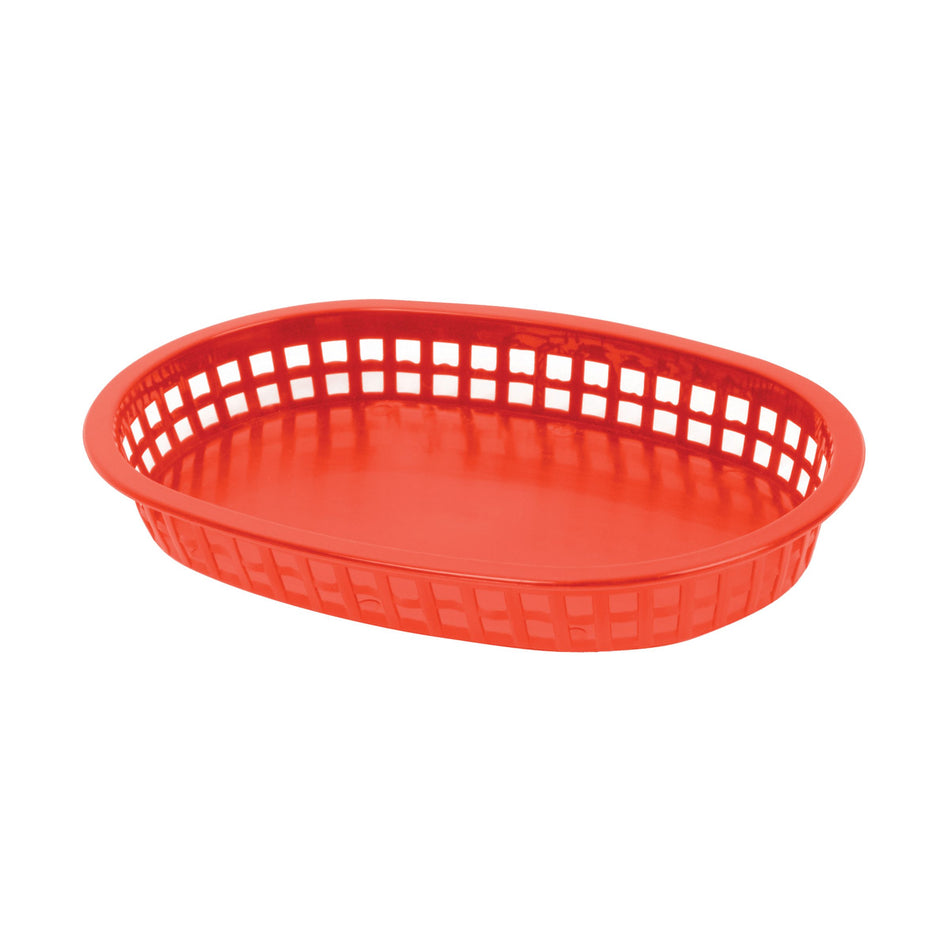 12 Pack 10-3/4" x 7" x 1-1/2", Oblong Fast Food Basket, Red Color, Polypropylene, Dishwasher Safe, No Microwave